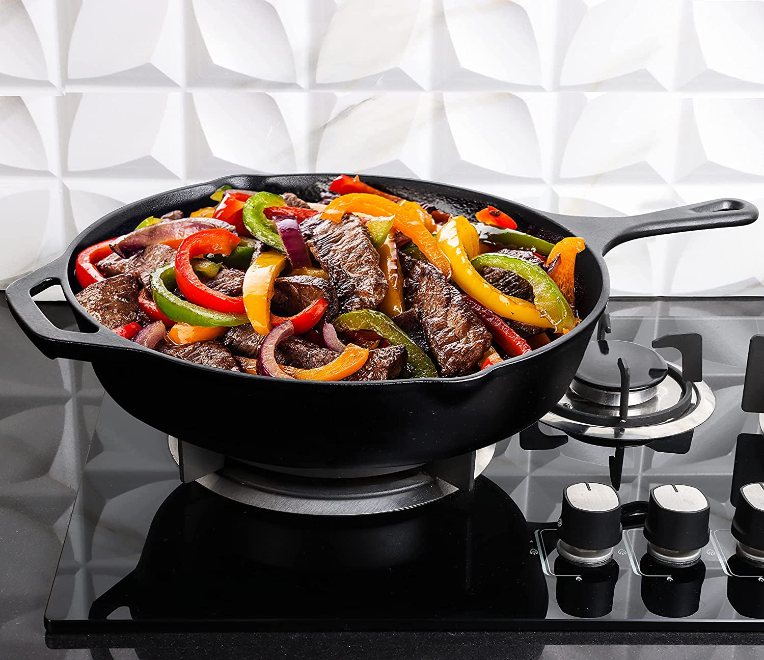 cast-iron-skillet-12-inch-pre-seasoned-pfas-free-black-chef-pan-even-heat-distribution-stovetop-oven-campfire-and-grill-safe-large-skillet-indoor-outdoor-use
