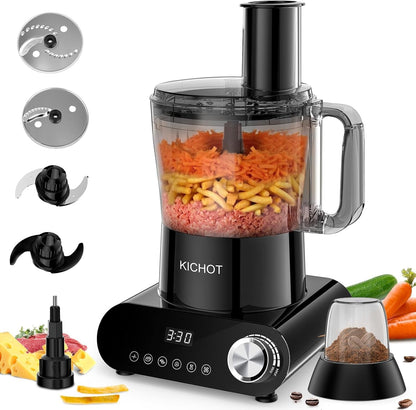 12 Cup Food Processor & Vegetable Chopper,French-Fry-Cutter, Stepless Speed,Digital Timer,Large Feed Chute,Ice Creshing,Chopping, Shredding, Slicing and Doughing,600W for Home Use,Black1