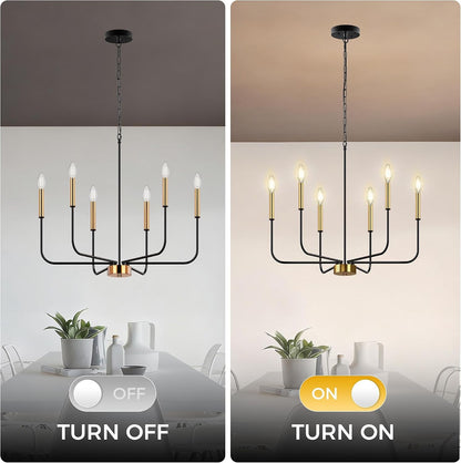 Black and Gold Chandeliers, 6-Light Farmhouse Chandeliers for Dining Room6