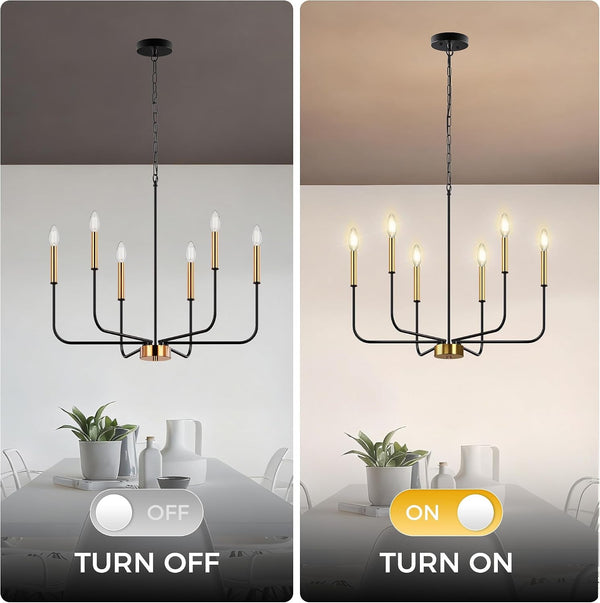 Black and Gold Chandeliers, 6-Light Farmhouse Chandeliers for Dining Room6