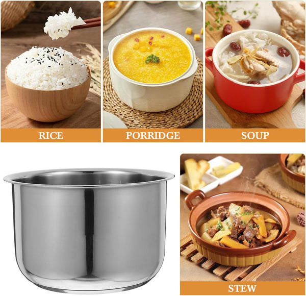 Rice Cooker Inner Pot 4-Cup Universal Liner with Measurement Scale | Stainless Steel for Cooking Rice Soup and Cakes Kitchen Accessory 7.78X4.72In 3L3