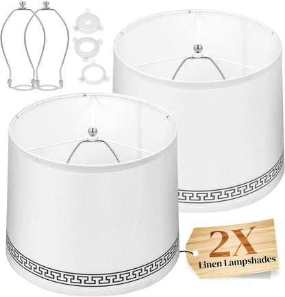 Lamp Shades Set of 2–𝐃𝐫𝐮𝐦 𝐒𝐡𝐚𝐩𝐞 Lampshades 𝟏𝟏.𝟔” 𝐓𝐨𝐩𝐱𝟏𝟐.𝟔” 𝐁𝐨𝐭𝐭𝐨𝐦𝐱𝟗.𝟖” 𝐇𝐢𝐠𝐡 Fits Harp-Style Bedside & Floor Lamp Shades–Easy Assembly(Ships Rolled Flat)(White, Medium)1
