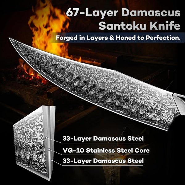 Damascus Chef Knife, VG10 Steel, Kitchen Knife | VG10 Steel Core, Ergonomic Handle, for Slicing, Chopping and Everyday Food Prep3