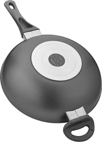 Titanium Nonstick 11 Inch Wok and Stir Fry Pan with Glass Lid Forged Aluminum with PFOA Free Scratch Resistant (Gray)2
