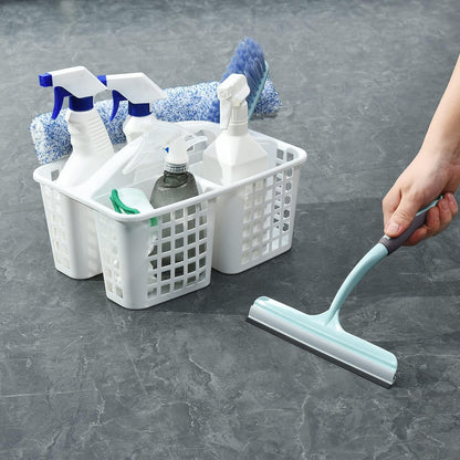 Plastic Shower Caddy Basket with Compartments, Portable Divided Cleaning Supply Storage Organizer with Handle for College Dorm Bathroom - White4