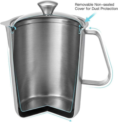Large 70 Oz Stainless Steel Measuring Cup with Removable Lid – Extra Capacity Marked Pitcher for Kitchen, Coffee & Bar Use4