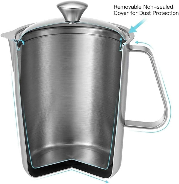 Large 70 Oz Stainless Steel Measuring Cup with Removable Lid – Extra Capacity Marked Pitcher for Kitchen, Coffee & Bar Use4