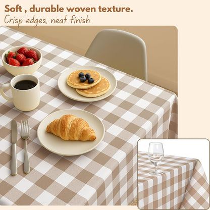 Buffalo Check Tablecloth, 100% Cotton, 60X102 Inches, Rustic Farmhouse Dining Table Cover, Perfect for Everyday Dining, Baby Showers, Fall Décor, Indoor Outdoor Use, Beige and White4