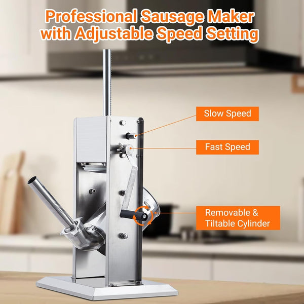 Sausage Stuffer,  Manual 7LB/3L Sausage Maker Machine, Meat Stuffer with Dual Speed, Stainless Steel Heavy Duty Sausage Filler with 5 Stuffing Tubes, for Commercial and Home Use4