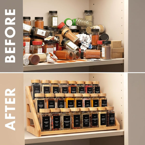 Spice Rack, Spice Organizer -3 Tier Bamboo Spice Racks, Solution for Spice Storage in Kitchens, Countertops，Storage Rooms and Other Places5