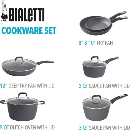 Impact 10-Piece Textured Aluminum Cookware Set with Pots, Pans, and Dutch Oven, Nonstick Pots and Pans Set for Kitchen, Gray6