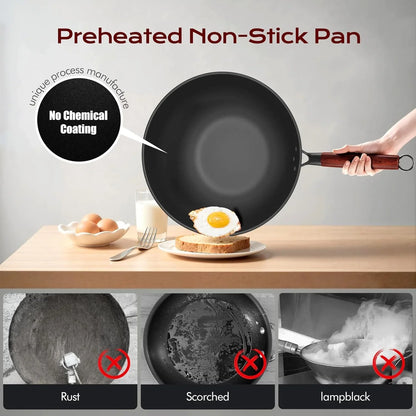 Carbon Steel Wok Pan, Natural Non-Stick Woks & Induction Wok with Removable Wood Handle, Glass Lid & Spatula - for All Stovetops, Stir-Fry, Searing2