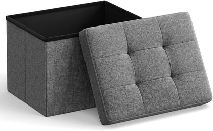 SONGMICS Mazie Collection - Small Folding Storage Ottoman, Foot Rest Stool, 12.2 X 16.1 X 12.2 Inches, 286 Lb Load Capacity, for Living Room, Bedroom, Home Office, Dorm, Dark Gray ULSF102G011
