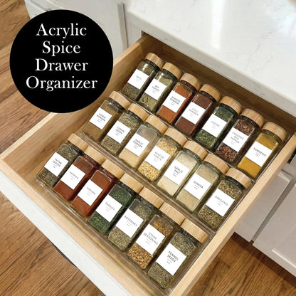 Acrylic Spice Drawer Organizer 4 PK, Expandable 13"-26" Acrylic Spice Rack for Drawer Seasoning Organizer Tray, Shelf Stackable 4-Tier Herb Jar Rack Insert for Kitchen Cabinet, Herb Jars Not Included5