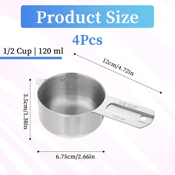 4 Pack 1/2 Cup Stainless Steel Measuring Cup 120 Ml | 120 Cc | 4 Oz Metal Measuring Cups with Handle Kitchen Cooking Gadgets Rice Measurings Cups for Wet and Dry Ingredients2