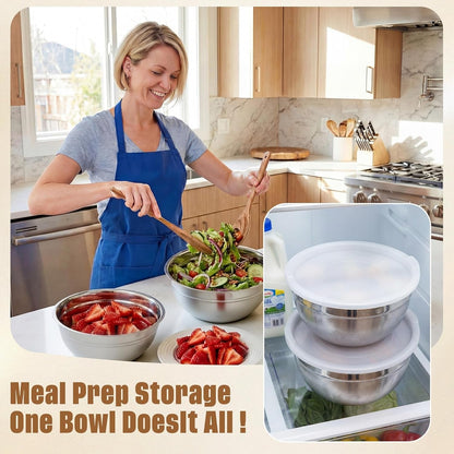 6 Pack Stainless Steel Mixing Bowls with Airtight Lids 3Qt Metal Mixing Bowl Thicker Stainless Steel Salad Bowls for Food Prep, Baking, Storage, Cooking, Serving Dishwasher Safe (White Lid)7