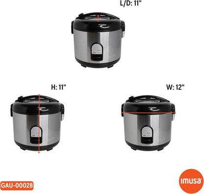 10 Cup Deluxe Stainless Steel Electric Rice Cooker with Steam Tray | Mirror-Polished Finish, Steam Tray Nonstick Pot, Ideal for Rice and Grains, Great for Large Family Dinners8