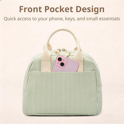 Lunch Box for Women, Insulated Lunch Bag, Green Stripe Tote6