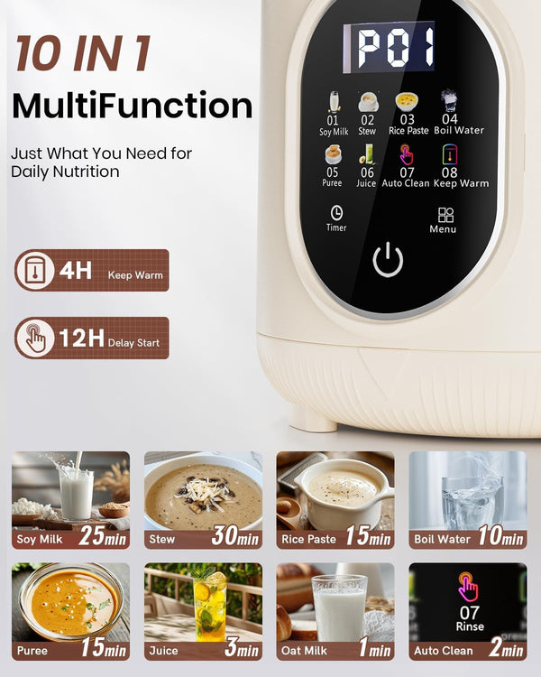 55Oz Family Size Nut Milk Maker (5-6 Cups), Soy Milk Maker Machine for Almond/Oat/Soy/Cashew Milk, Juice & Smoothie, Almond Milk Maker with Auto Clean/Self-Clean, Delay Start, Boil Water & Keep Warm2