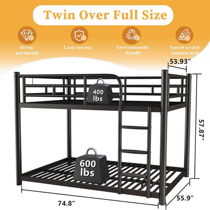 Metal Bunk Bed, Full over Full Bunk Beds, Full Size Bunk Bed with Safety Guardrail and Ladder, Twin Bunk Beds, No Box Spring Needed, Noise Free for Apartment, Bedroom (Black)2