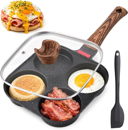 4 Cup Egg Pan with Lid, Egg Frying Pan Nonstick for English Muffins | Nonstick, Egg Frying Pan, for Breakfast1