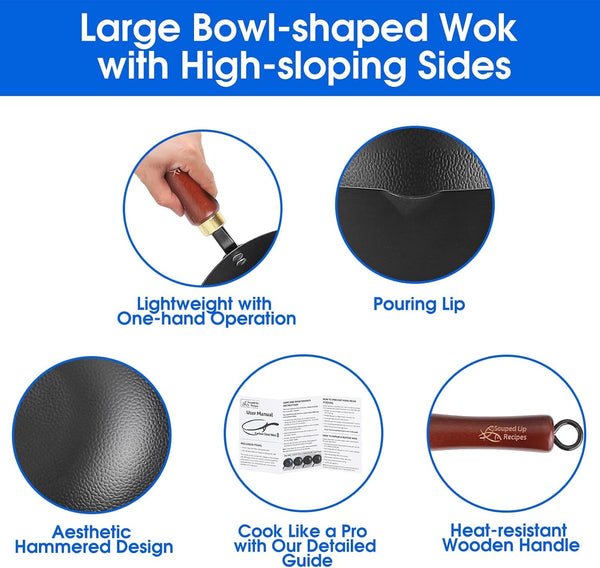 10 Inch Carbon Steel Wok for Electric, Induction and Gas Stoves (Lid and User Guide Video Included)7