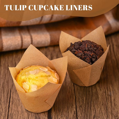 120 Counts Natural Tulip Cupcake Liners for Baking Cups, Food Grade Parchment Paper Muffin Liners Holders, Standard Tulip Cupcake Liners, Greaseproof Cup Cake Wrappers for Party, Christmas4