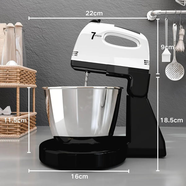 Stand Mixers, 7 Speeds with 3QT Stainless Steel Bowl, Stand and Hand Mixer with Dough Hook, Whisk, Mixing Beater for Baking, Cake, Cookie, Kneading (Black)4