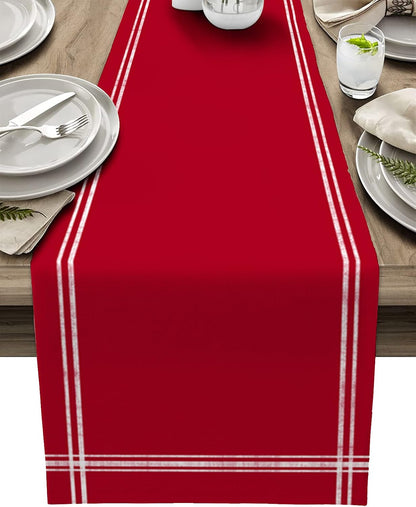Red Table Runner Dresser Scarves, Farmhouse Red Dining Table Runners 36 Inches Long Linen Stripe Coffee Table Runner,Non-Slip Washable Table Setting Decor for Wedding Party Holiday Dinner1