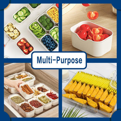 Air-Tight Snackle Box Container –Divided Serving Tray with Lid & Handle–Clear Snack Box for Fruits, Candy & Nuts–Portable for Travel & Daily Use (8 inside Containers Dishwasher Safe)9