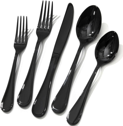 18/10 Stainless Steel Silverware Set for 8, 40 Piece Black Flatware Set |  Teardrop Heavy Cutlery Set, Mirror Polished Knives Fork Spoons Utensils, Dishwasher Safe for Home Kitchen Wedding1