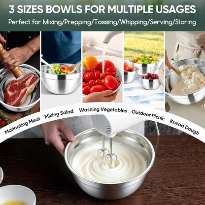 Stainless Steel Mixing Bowls with Lids Set of 3, 1.5/3/4.6Qt, Khaki4
