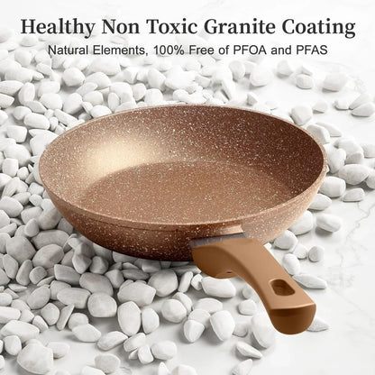 Nonstick Ceramic Frying Pans Skillets Set with Lid 8"+9.5"+11" | No Toxic Egg Omelette Frying Pan Set, All Stove Compatible, Healthy Granite Induction Cooking Pan, PFOA & PFAS Free2