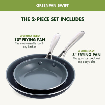 Swift Healthy Ceramic Nonstick, 8" and 10" Frying Pan Skillet Set, Stainless Steel Handles, Pfas-Free, Dishwasher Safe, Oven Safe, Black3