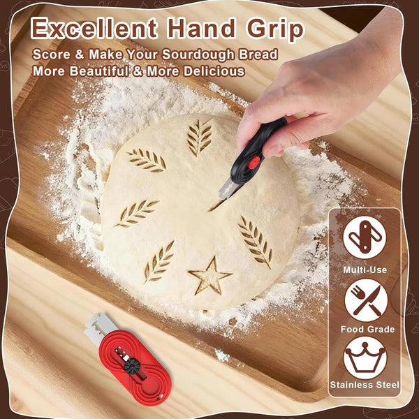 2PCS Sourdough Lame, Upgraded Magnetic Bread Lame with Retractable Anti-Slip Handle, Dough Scoring Tool & Bread Scoring Knife for Sourdough Baking, Includes 5 Razor Blades & 2 Finger4