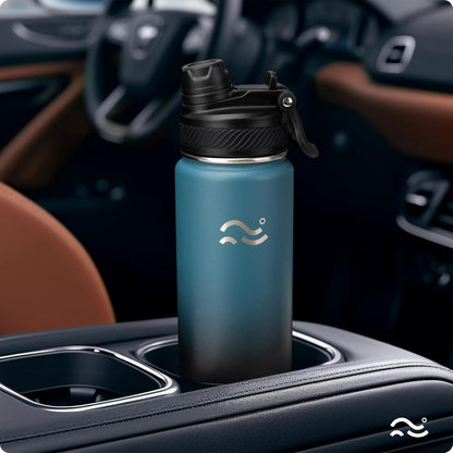 Insulated Water Bottle with Silicone Boot (36Hrs Cold/18Hrs Hot) - DIY Stickers, Leakproof, BPA Free, Black, 24 Oz [2-IN-1 LID]7