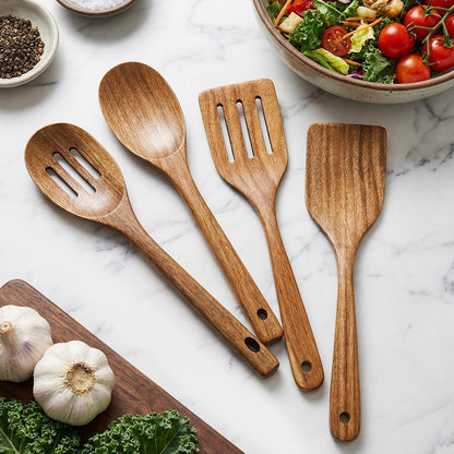 Acacia Wood Cooking Utensils Set Kitchen Spatula Teak Wooden Slotted Spoons4