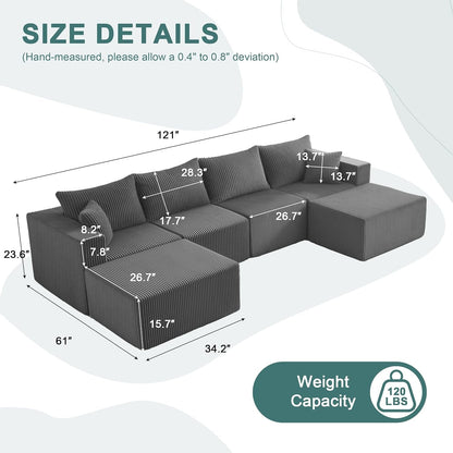 121" Boneless Couch, U Shaped Sofa, Sectional Couches for Living Room3