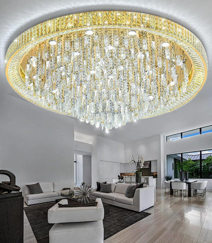 53.7" Modern Crystal Big Large Chandeliers LED Dimmable Flush Mount Ceiling Chandeliers for Living Room High Ceiling Entrance Foyer Lobby Bedroom Gold7
