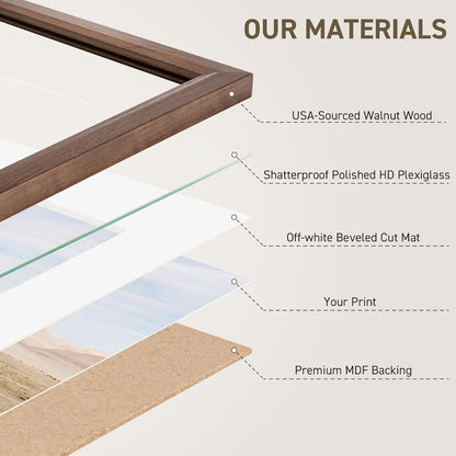 8X10 Picture Frame Natural Solid Walnut Photo Frames with 5X7 Removable Mat Wall Hanging Large Handcrafted Frame with HD Plexiglass Wall and Tabletop Display Large Poster Frame3