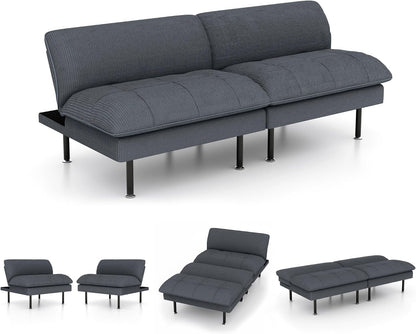 70" Futon Sofa Bed, 4 in 1 Multi-Function Couch Sleeper with Adjustable Backrest, Modern Convertible Futon, Recliner Small Loveseat for Living Room, Office, Grey4
