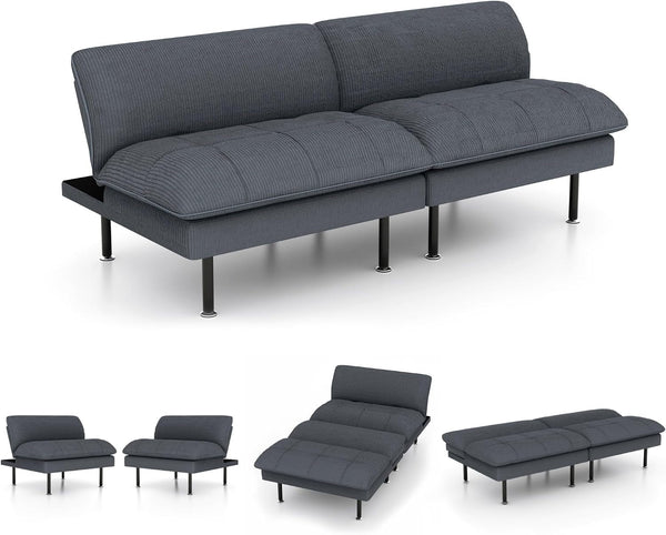 70" Futon Sofa Bed, 4 in 1 Multi-Function Couch Sleeper with Adjustable Backrest, Modern Convertible Futon, Recliner Small Loveseat for Living Room, Office, Grey4