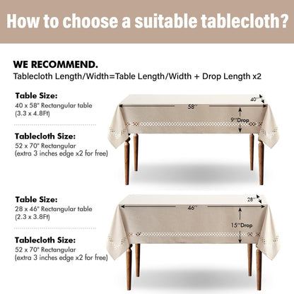 Beige Rectangle Tablecloth with Decorative Cutouts 52X70 Inch | Waterproof Stain Resistant & Shrink-Proof Table Cloth, Farmhouse Style, for Dining Wedding Kitchen Party Outdoor4