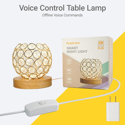 Crystal Mood Table Lamp, Voice Control K9 Glass Sphere Light, Wood Base7