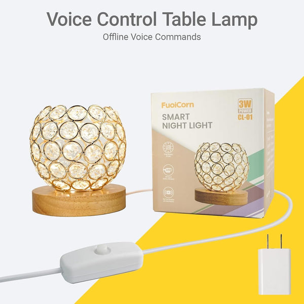 Crystal Mood Table Lamp, Voice Control K9 Glass Sphere Light, Wood Base7