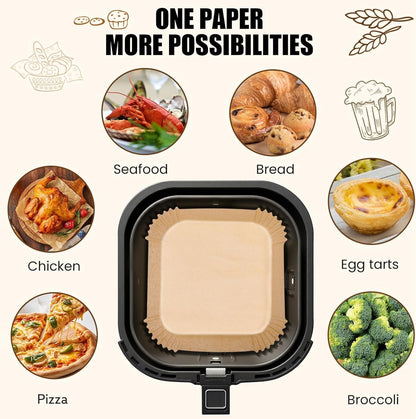 Air Fryer Liners Disposable, 200Pcs 8 Inch Airfryer Paper Liners, Unbleached Parchment Paper for Air Fryer Basket, Non-Stick Air Fryer Accessories, Liners for Baking, Parchment Paper Sheets7