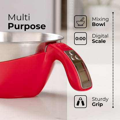 Digital Kitchen Food Scale with Bowl - 11Lb, Grams & Ounces - Removable, Dishwasher-Safe Mixing Bowl - Red5