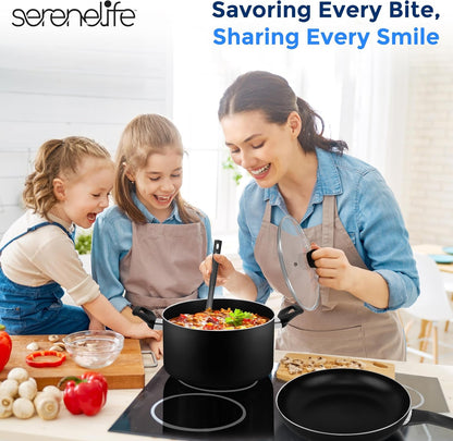 Kitchenware Pots & Pans Basic Kitchen Cookware, Black Non-Stick Coating Inside, Heat Resistant Lacquer (15-Piece Set), One Size7