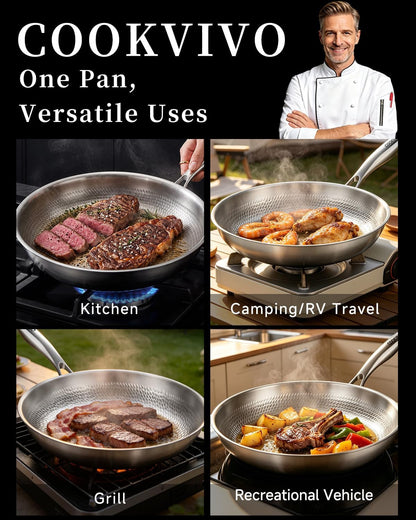 Pure Titanium Pans for Cooking, 8" Frying Pan with Lid,Nonstick | Hammered Pro Skillet,No Coating Cookware PFAS/PFOA/PTFE Free, Oven & Dishwasher Safe, Gas & Induction Compatible,Kitchen7
