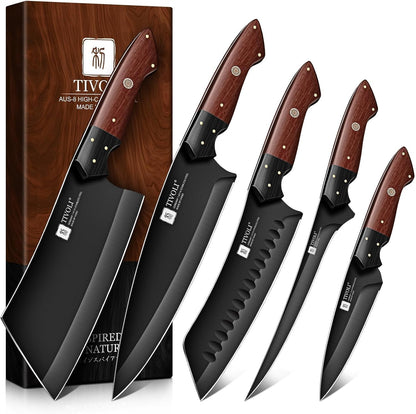 Kitchen Knife Set 5Pcs - Chef Knife Set with Full Tang Wooden Handle1